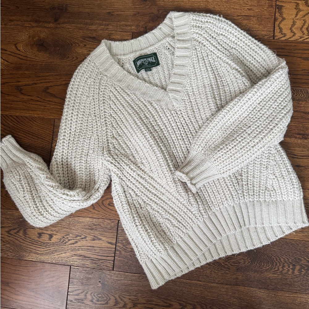 American Eagle Outfitters Cream V-Neck Sweater